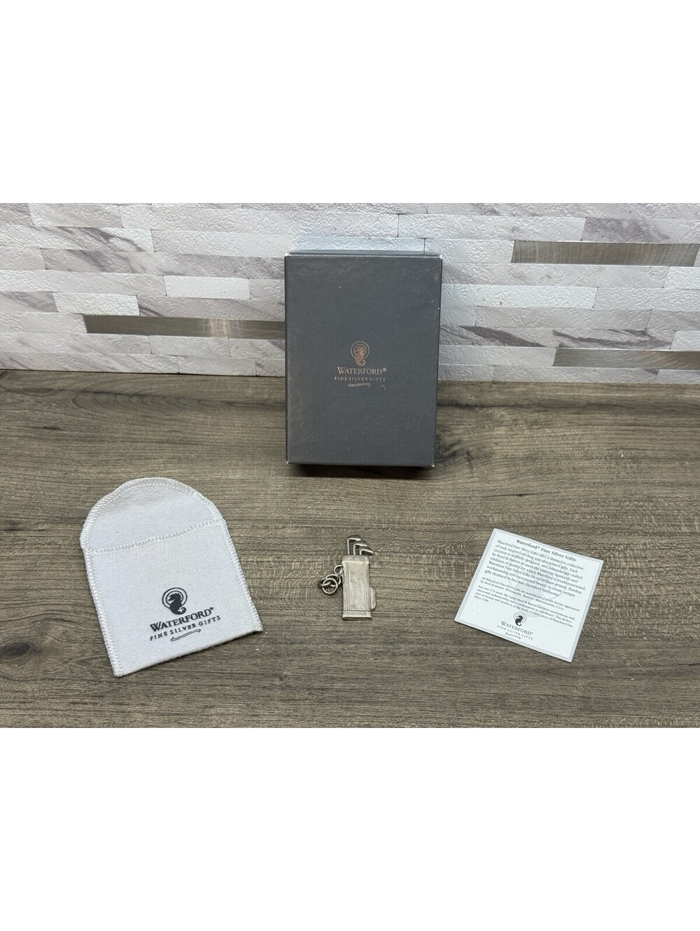 Waterford Sterling Silver Golf Bag Key Chain W/ Box Pouch Papers .925 Retired